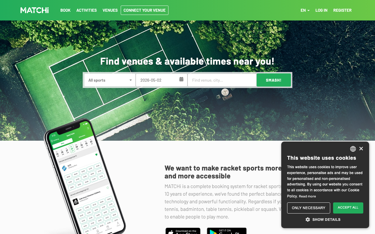 MATCHi — Nordic court booking network (verified 2026-05-03)