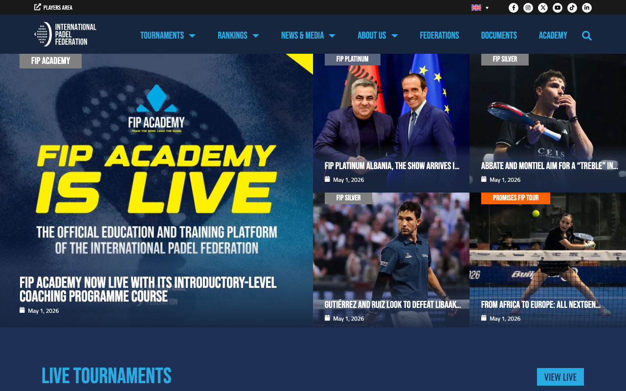 Eyes On Padel parent · Wingfield-style installations and PadelFIP rating authority context (verified 2026-05-03)