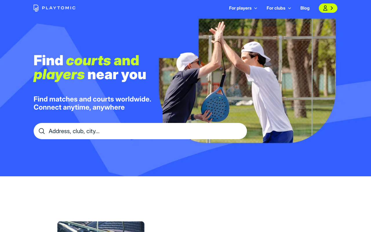 Playtomic — booking + community network with self-declared rating layer (verified 2026-05-03)
