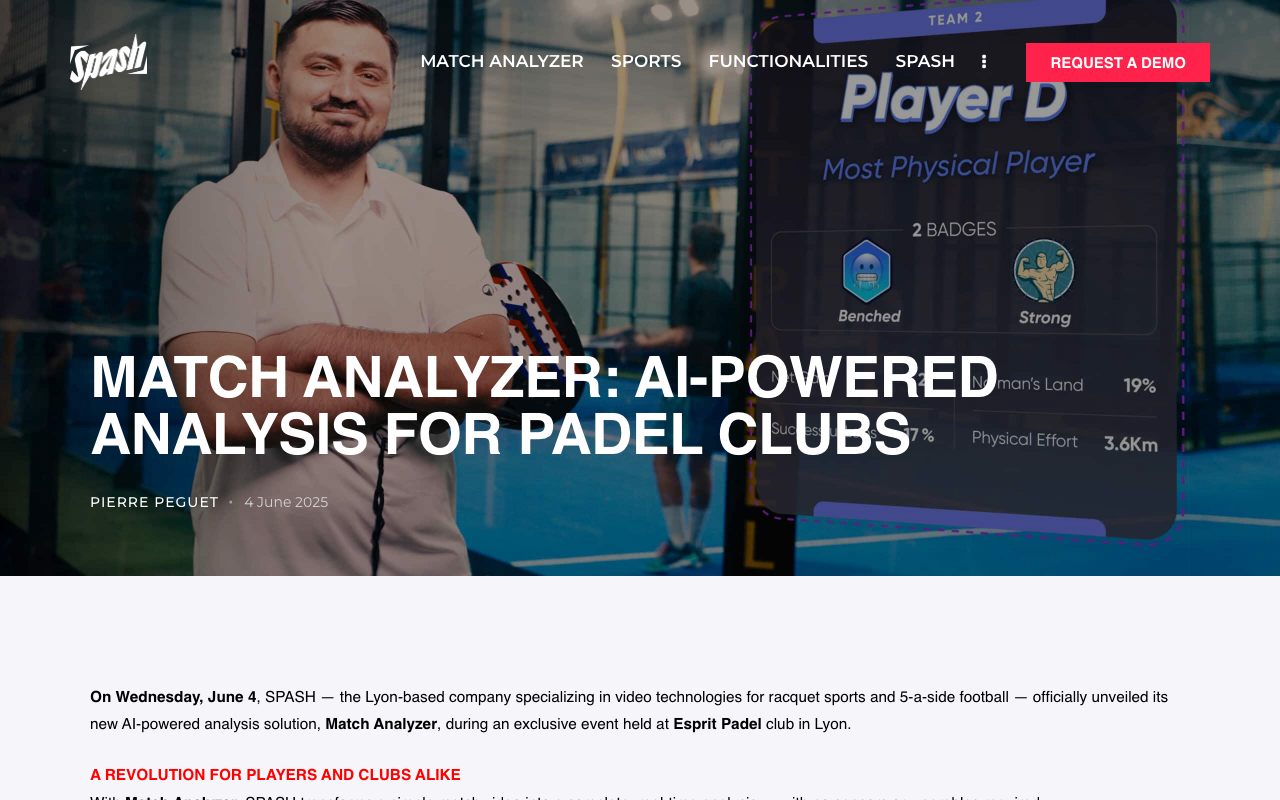 SPASH — AI match analyzer aimed at clubs (verified 2026-05-03)